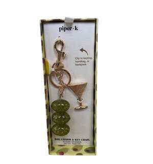 Piper K Dirty Martini Three Olive Bag Charm and Keychain with Glass Stones